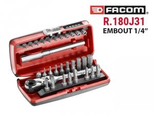 Coffret d'embouts 1/4" avec cliquet compact R.180J31PB Facom