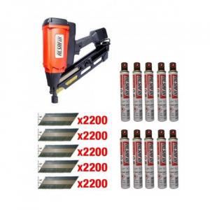 Kit cloueur gaz bois 34° D90G2 + 5x 2040 pointes annelées 34° 28x70 + 10 cartouches de gaz