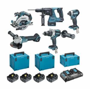 Pack de 5 machines 18V Li-Ion 5 Ah (DTD154 + DGA506 + DHR243 + DHS680 + DHP481) DLX5038PTJ MAKITA