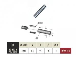 Fixation à visser pas à droite pour Cable Ø4 M6